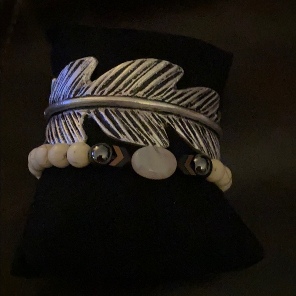 Rustic Cuff Silver Leaf Cuff And Beaded Bracelet - image 3